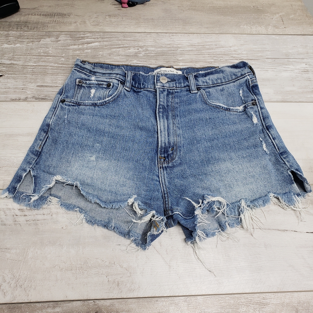 Abercrombie & Fitch Denim Shorts The Mom Short High Rise 28/6 Festival Raw Hem